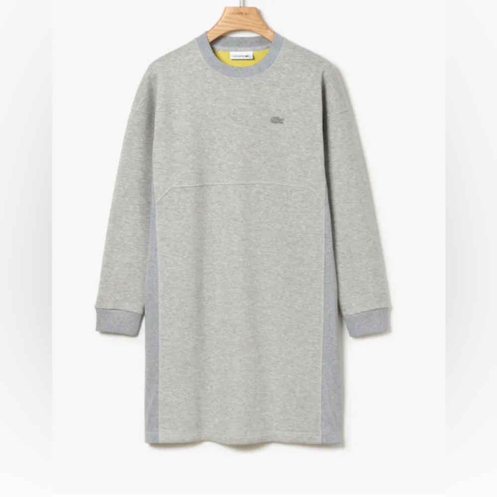Lacoste Womens Long Sleeve Crew Neck Double Face Stretch Poly Cotton Dress